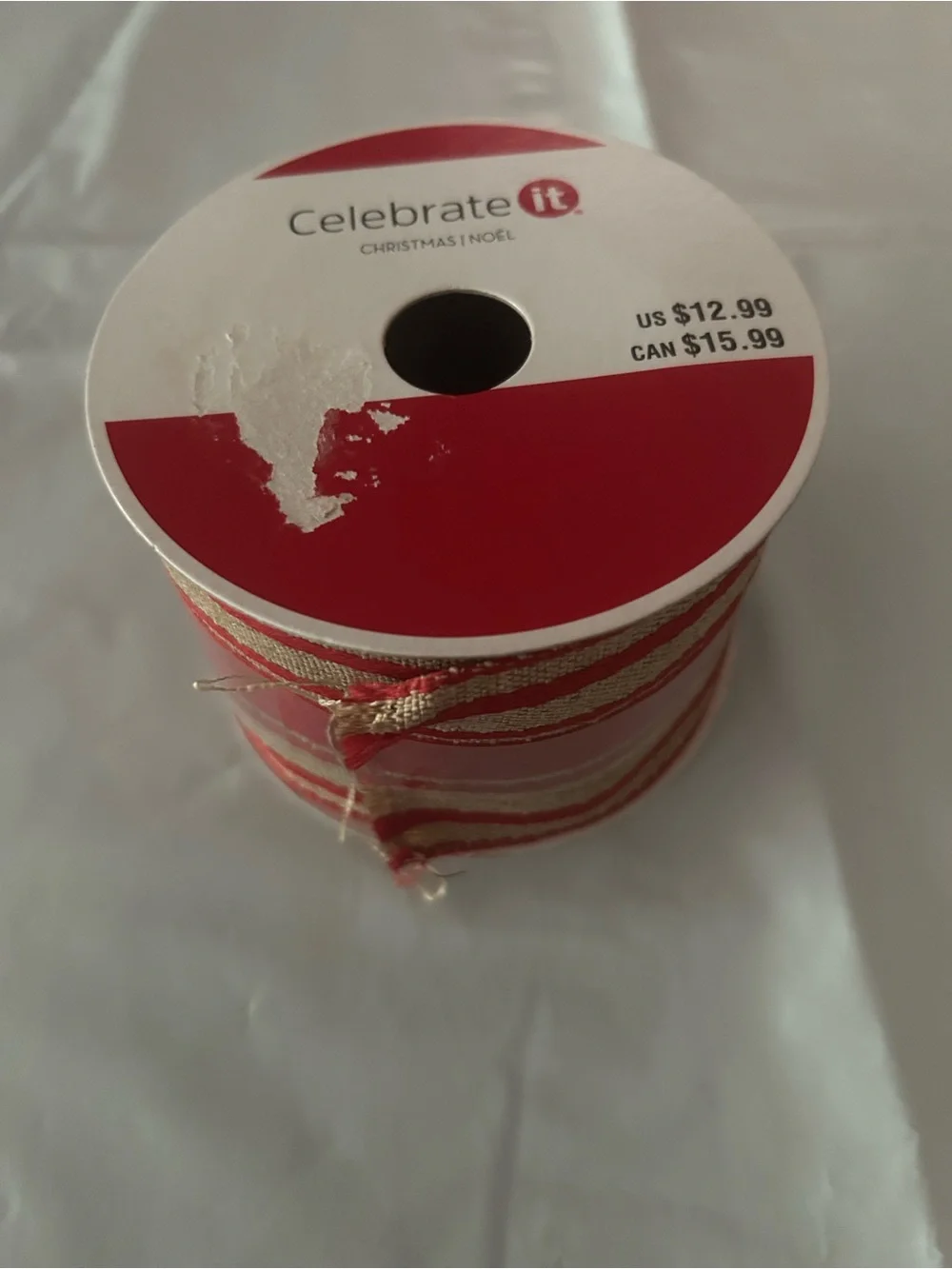 Celebrate It Red and Natural Striped Burlap-Style Ribbon